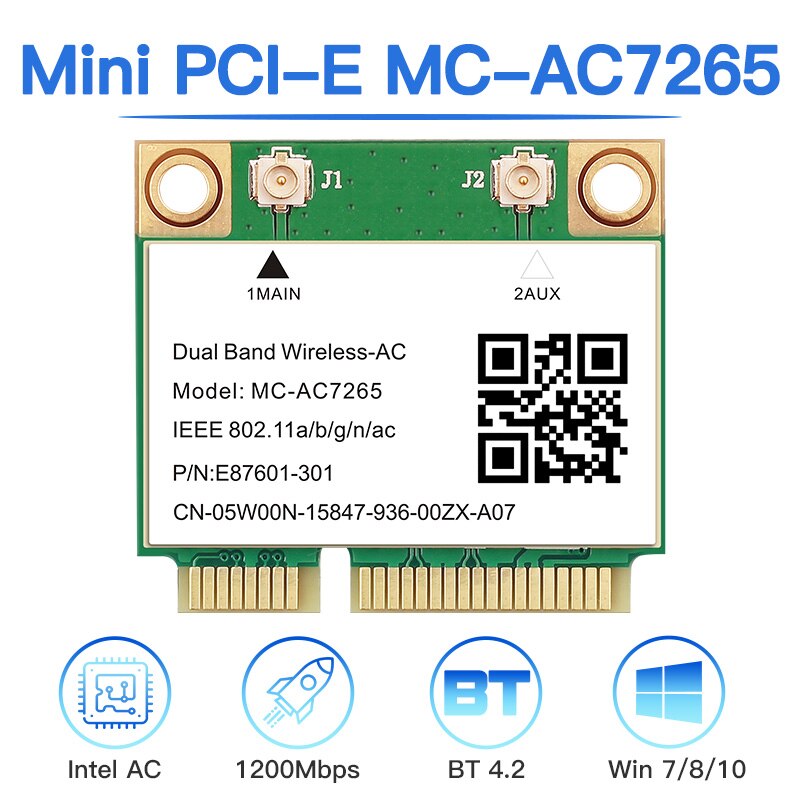 1200Mbps ̴ PCI-E MC-AC7265   2.4GHz/5GHz ..
